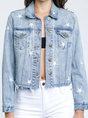 Pistola Star Print embroidered Light Wash Denim Jacket